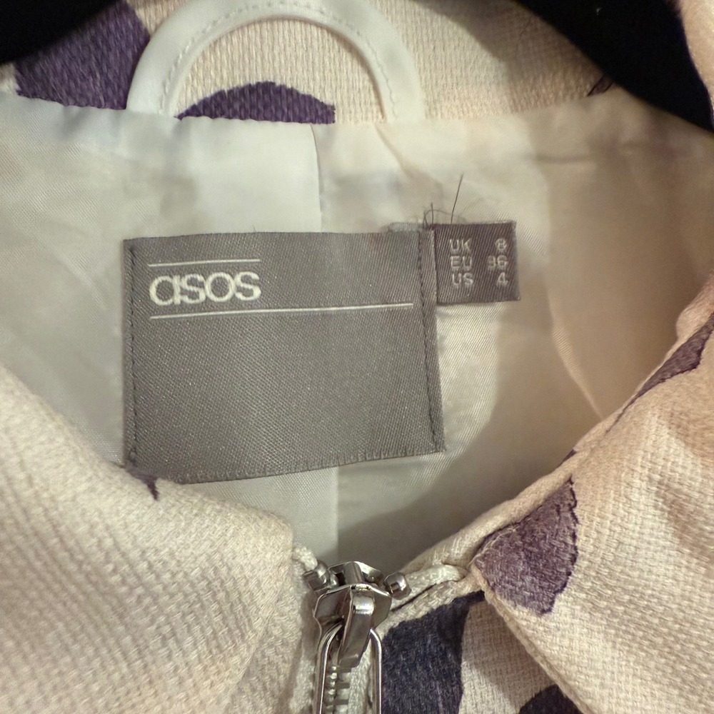 ASOS Floral Cropped Jacket Women's Size US 4 Full Zip Pink Beige Spring - Picture 2 of 5